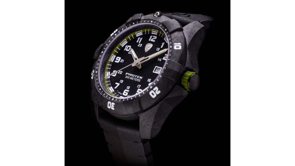 ProTek Carbon Dive Watch, Carbon Case/Black&amp;Green Dial/Black Strap, One Size, PT1005
