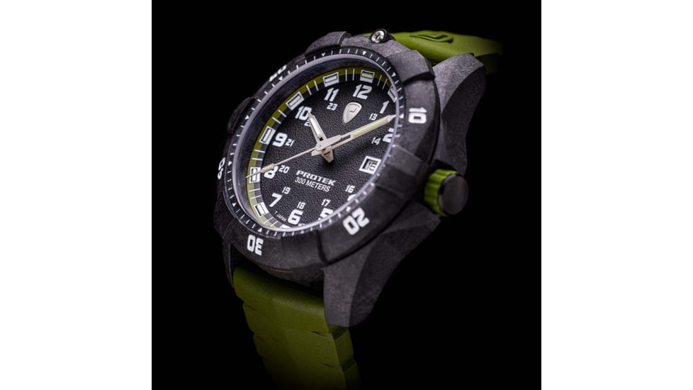 ProTek Carbon Dive Watch, Carbon Case/Black&amp;Green Dial/Green Strap, One Size, PT1005G
