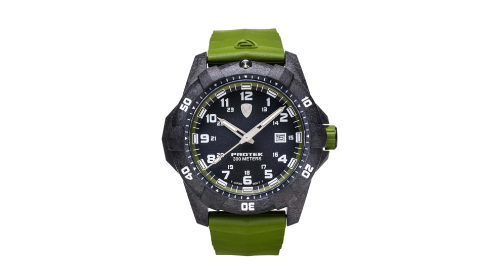 ProTek Carbon Dive Watch, Carbon Case/Black&amp;Green Dial/Green Strap, One Size, PT1005G