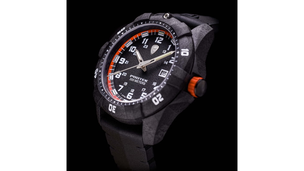 ProTek Carbon Dive Watch, Carbon Case/Black&amp;Orange Dial/Black Strap, One Size, PT1004
