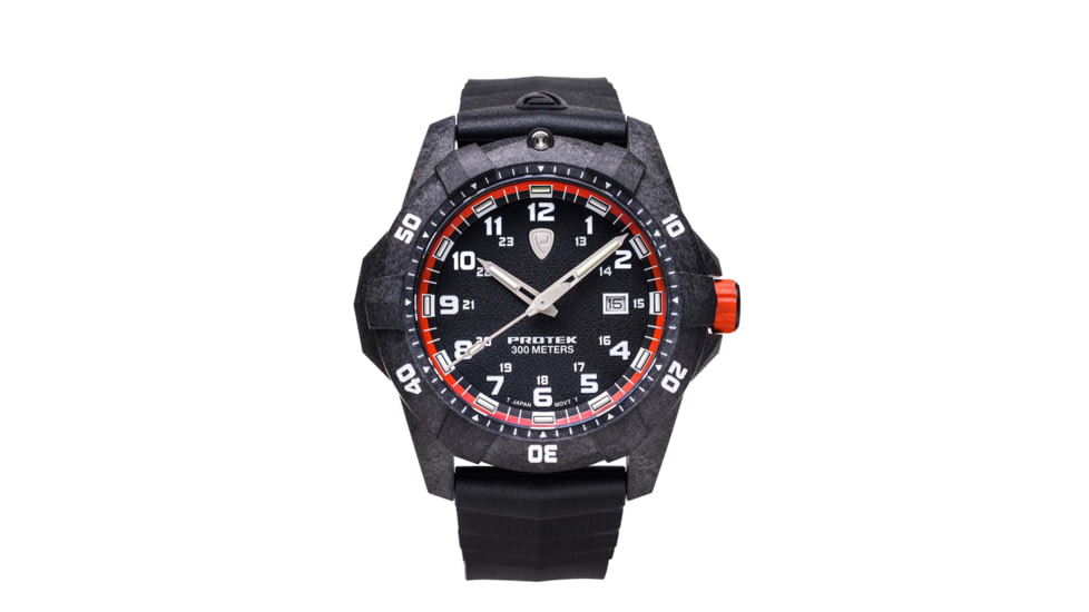 ProTek Carbon Dive Watch, Carbon Case/Black&amp;Orange Dial/Black Strap, One Size, PT1004