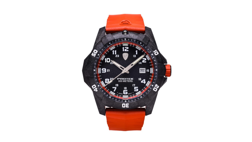 ProTek Carbon Dive Watch, Carbon Case/Black&amp;Orange Dial/Orange Strap, One Size, PT1004O
