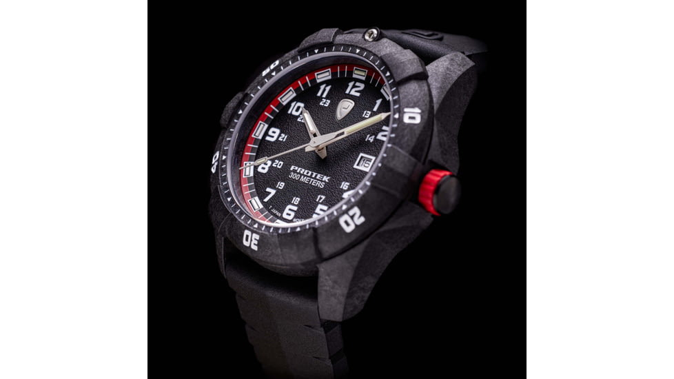 ProTek Carbon Dive Watch, Carbon Case/Black&amp;Red Dial/Black Strap, One Size, PT1002
