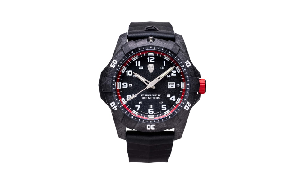 ProTek Carbon Dive Watch, Carbon Case/Black&amp;Red Dial/Black Strap, One Size, PT1002