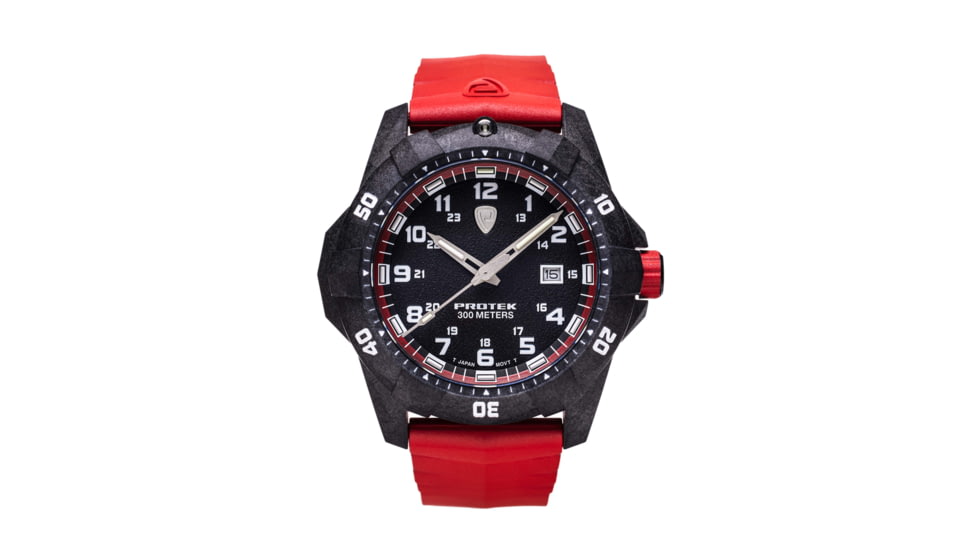 ProTek Carbon Dive Watch, Carbon Case/Black&amp;Red Dial/Red Strap, One Size, PT1002R