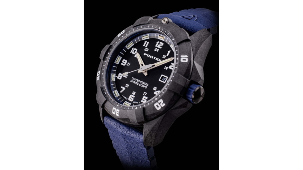 ProTek Carbon USMC Dive Watch, Carbon Case/Black&amp;Blue Dial/Blue Strap, One Size, PT1013B