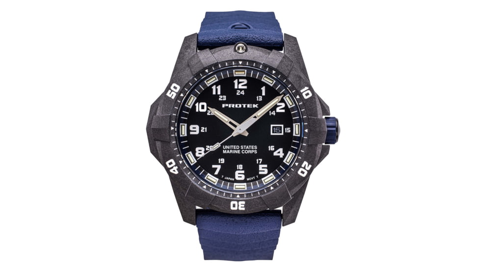ProTek Carbon USMC Dive Watch, Carbon Case/Black&amp;Blue Dial/Blue Strap, One Size, PT1013B