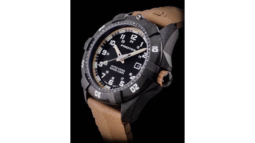 ProTek Carbon USMC Dive Watch, Carbon Case/Black&amp;Desert Sand Dial/D Sand Strap, One Size, PT1016D