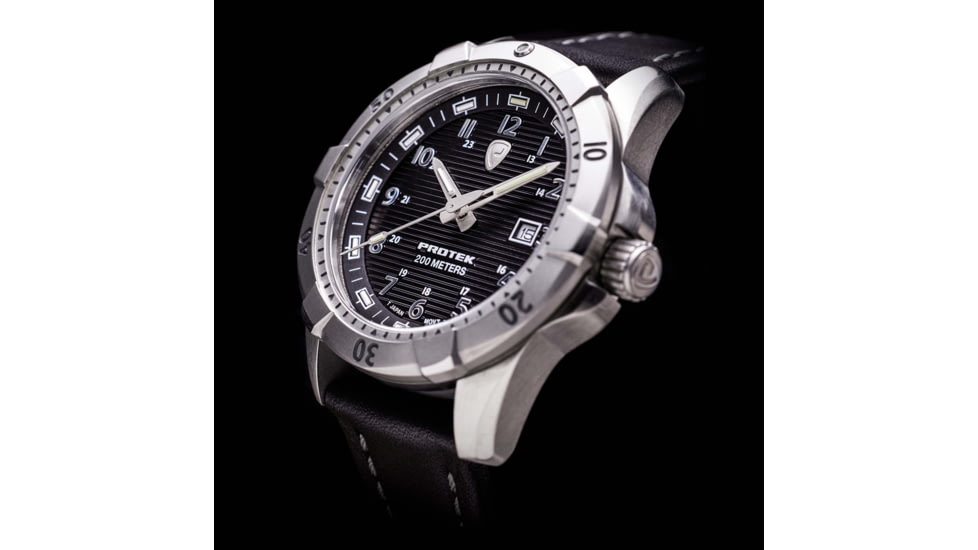 ProTek Steel Dive Watch, SS Case/Black Dial/Black Strap, One Size, PT2001