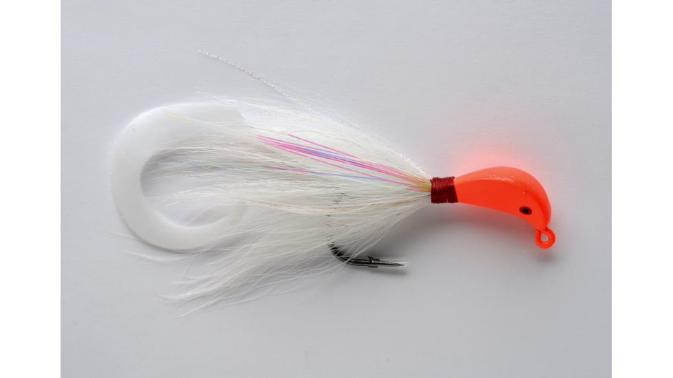 Pucci Bucktail Flash Striper Jig, 1 1/2 oz, Fluorescent Red Head/White/White, PFJ112-FL/WH