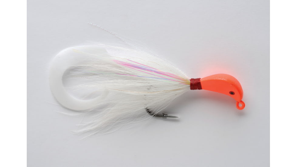 Pucci Bucktail Flash Striper Jig, 1 oz, Fluorescent Red Head/White/White, PFJ-1-FL/WH