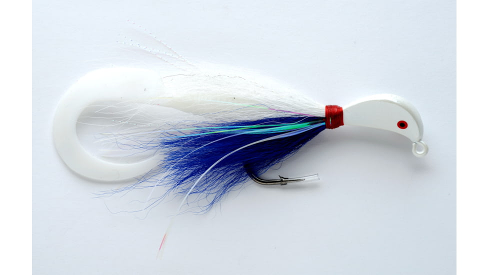Pucci Bucktail Flash Striper Jig, 1 oz, White/Blue/White, PFJ-1-W/BLU/W