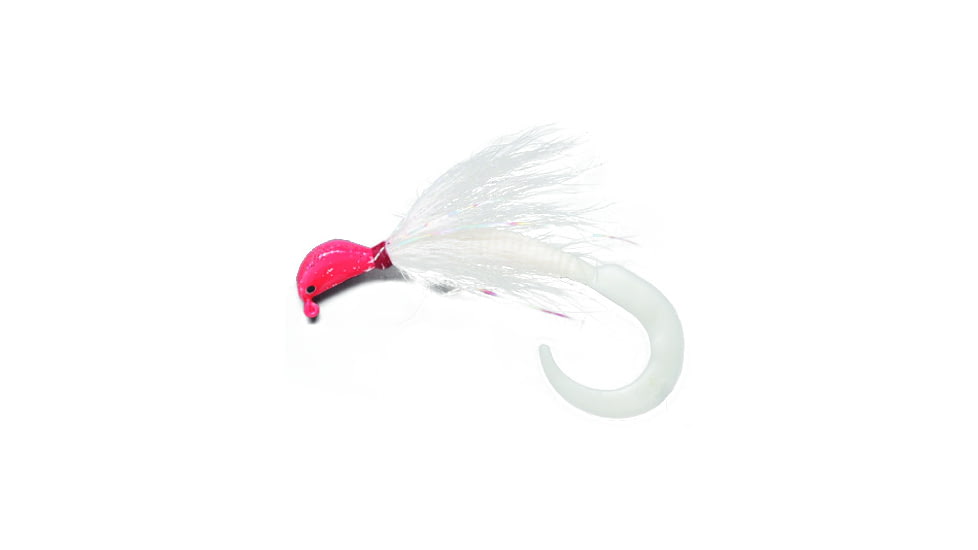 Pucci Bucktail Flash Striper Jig, 2 oz, Fluorescent Red Head/White/White, PFJ200-FL/WH