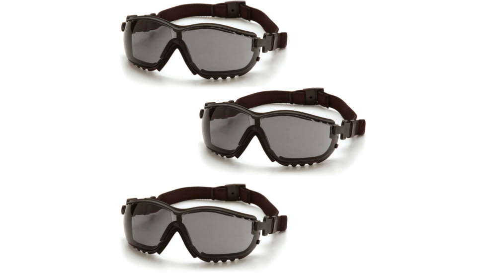 Pyramex V2G Safety Glasses w/Gray H2MAX Anti-Fog Lens, Black, Pack of 3