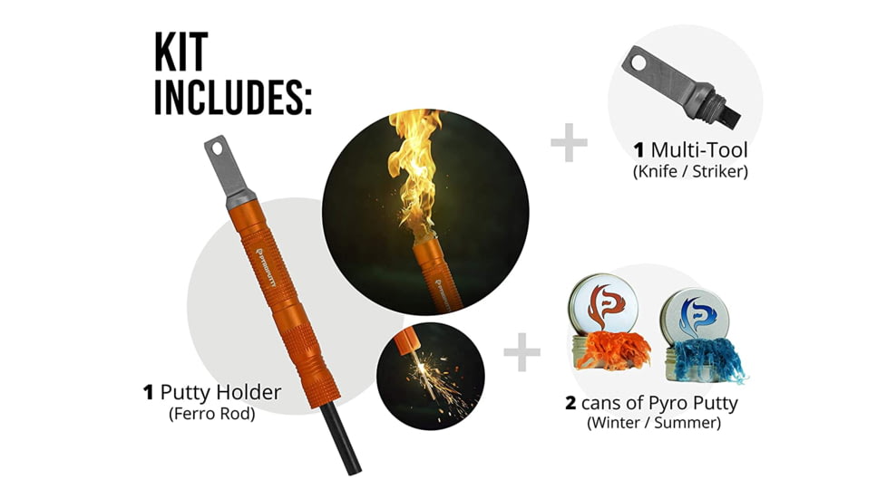 Pyro Putty Compact Ferro Rod, Orange, Small, PPCFRO