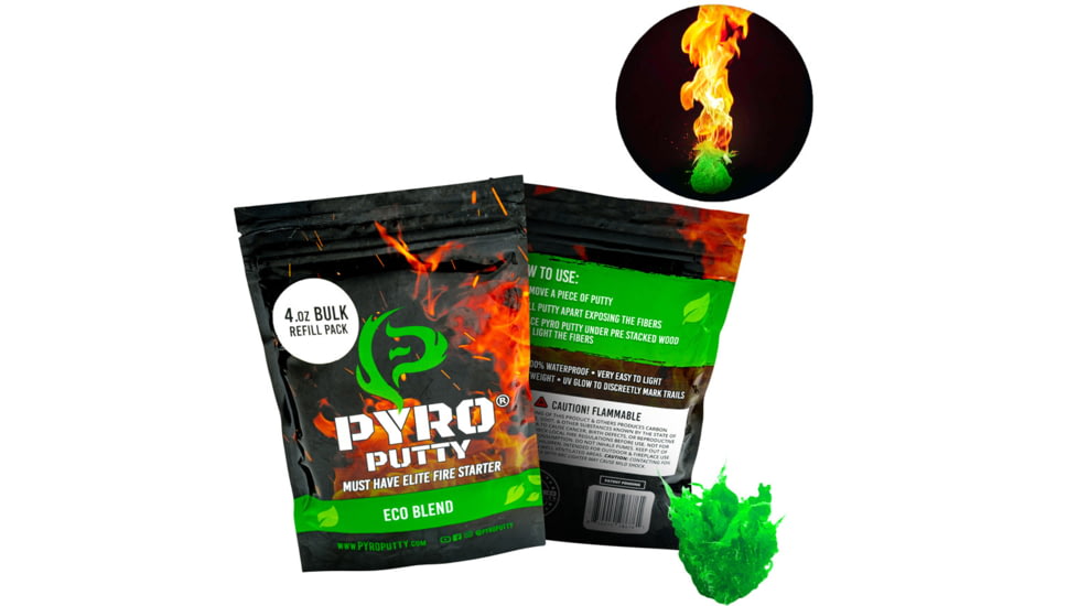 Pyro Putty Eco Blend Refillable Firestarter Bag, Green, 4oz, PP4OZE
