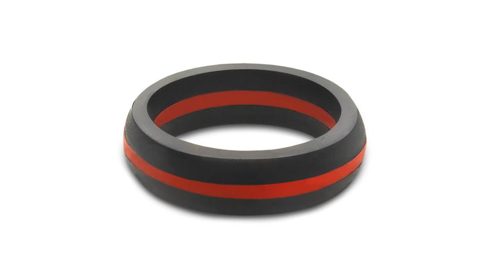 QALO Womens Silicone Ring, Black/Thin Red Line