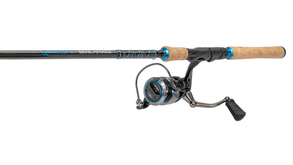 Quantum Benchmark Spinning Reel and Rod Combo, 7ft, 1-PC, Medium-Light, Fast Rod, Graphite Composite Blank, SZ 3000 Reel, 5+1 Bearings, 6.2-1 Ratio, Silver/Blue, BK3000701ML815.P2