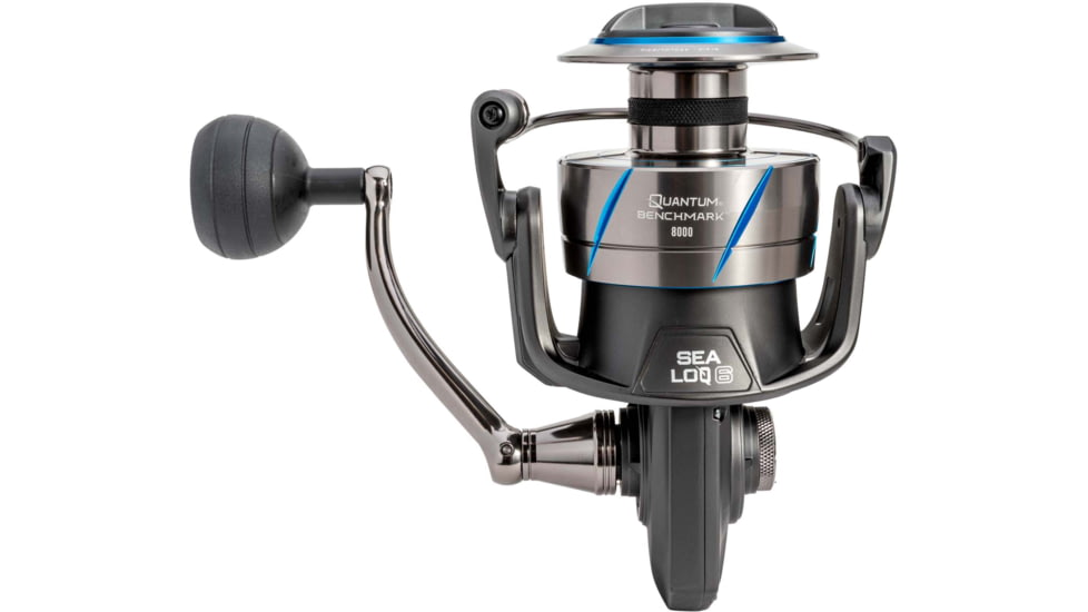 Quantum Benchmark Spinning Reel, SZ 2500 Reel, 5+1 Bearings, 6.2-1 Ratio, Aluminum Frame, SEALOQ 6 Protection, GEARTEQ Machined Gears, CFX200 Carbon Fiber Xtreme Drag, Silver/Blue, BK2500.B2