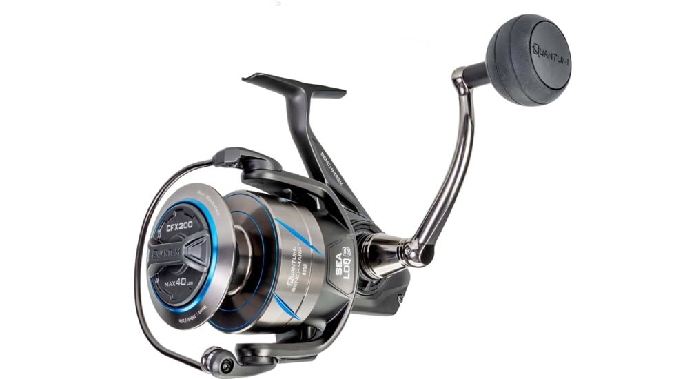 Quantum Benchmark Spinning Reel, SZ 2500 Reel, 5+1 Bearings, 6.2-1 Ratio, Aluminum Frame, SEALOQ 6 Protection, GEARTEQ Machined Gears, CFX200 Carbon Fiber Xtreme Drag, Silver/Blue, BK2500.B2