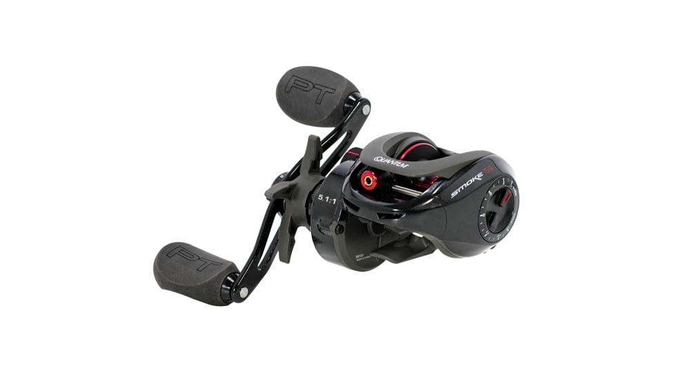 Quantum Smoke Baitcast Reel, SZ 100 Reel, RH Retrieve, Large EVA Handle Knobs and Continuous Anti-Reverse Clutch, 10+1 Bearings, 5.1-1 Ratio, Black, SM100PPT.BX2