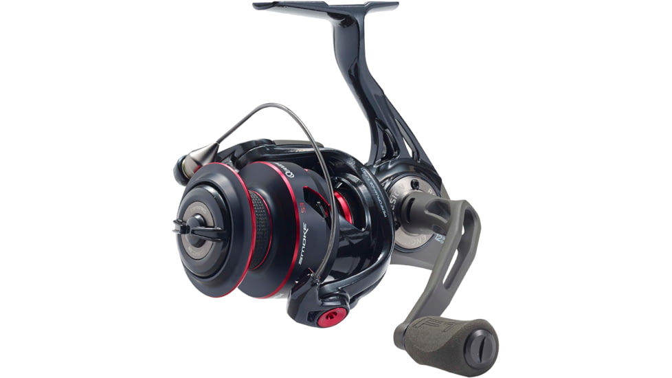 Quantum Smoke Spinning Reel, SZ 15 Reel, Changeable Righ/Left Retrieve, Continuous Anti-Reverse Clutch w/ NiTi Indestructible Bail, SCR Alloy Frame, 5.7-1 Ratio, Black, SM15XPT.BX2