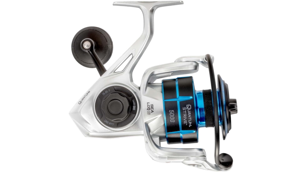 Quantum Strive Spinning Reel, SZ 4000 Reel, 4+1 Bearings, 6.2-1 Ratio, Rigid Aluminum Frame, Graphite Rotor, Sealed Design, CFX200 Carbon Fiber Xtreme Drag, Silver/Blue, SV4000.B2