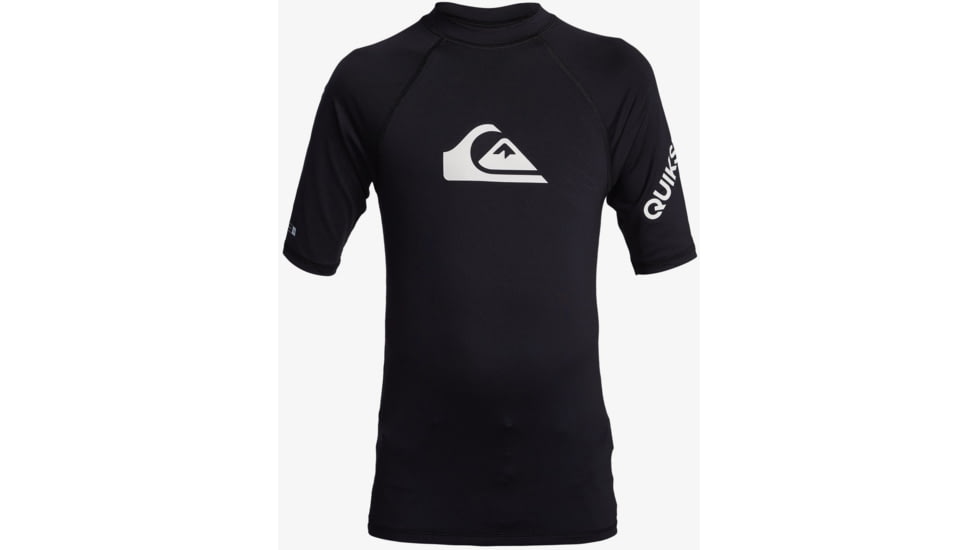 Quiksilver All Time Short Sleeve UPF 50 Rashguard Tee - Boys, Black, Large/14, EQBWR03121-KVJ0-L/14
