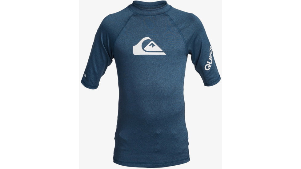 Quiksilver All Time Short Sleeve UPF 50 Rashguard Tee - Boys, Majolica Blue Heathe, Large/14, EQBWR03121-BSMH-L/14