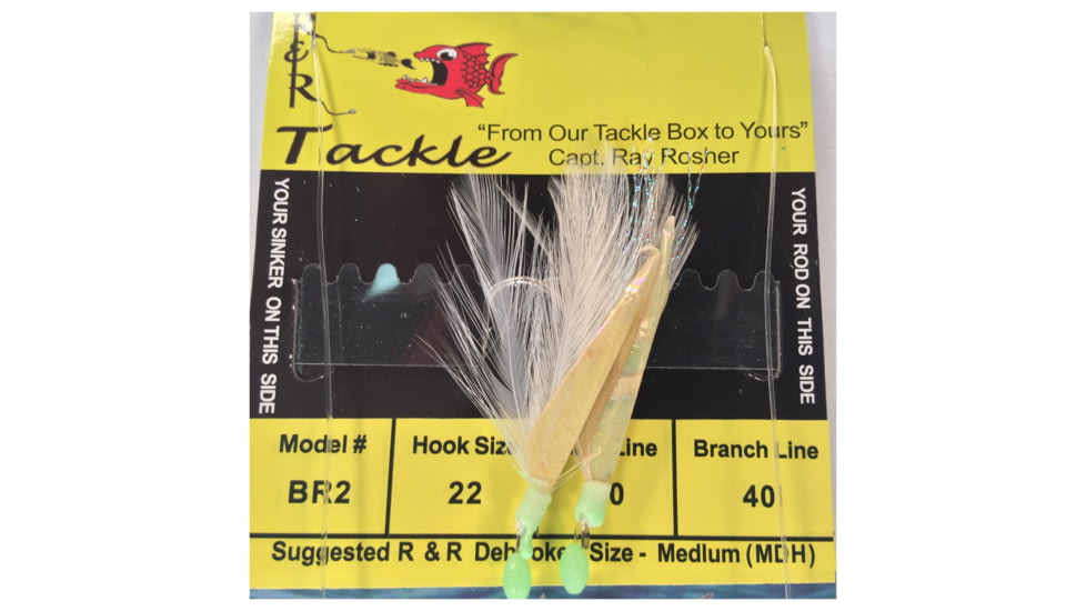 R&amp;R Tackle Sabiki Heavy Blue Runner Rig 2 Hook, 2White/1Yellow Feather/Green Gl Heads, 2 Pack, BR-2