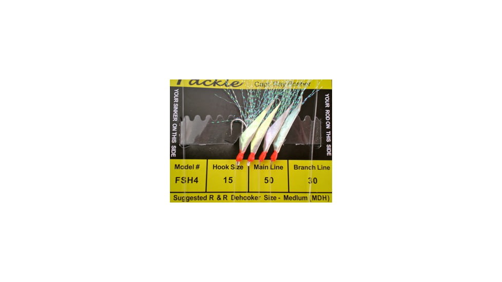 R&amp;R Tackle Sabiki Rig 4 Hooks, Size #15 SS Hook, 50lb, 30lb, Fish Skin with Rainbow Flash/Brt Red Head, 15, 4 Pack, FSH-4