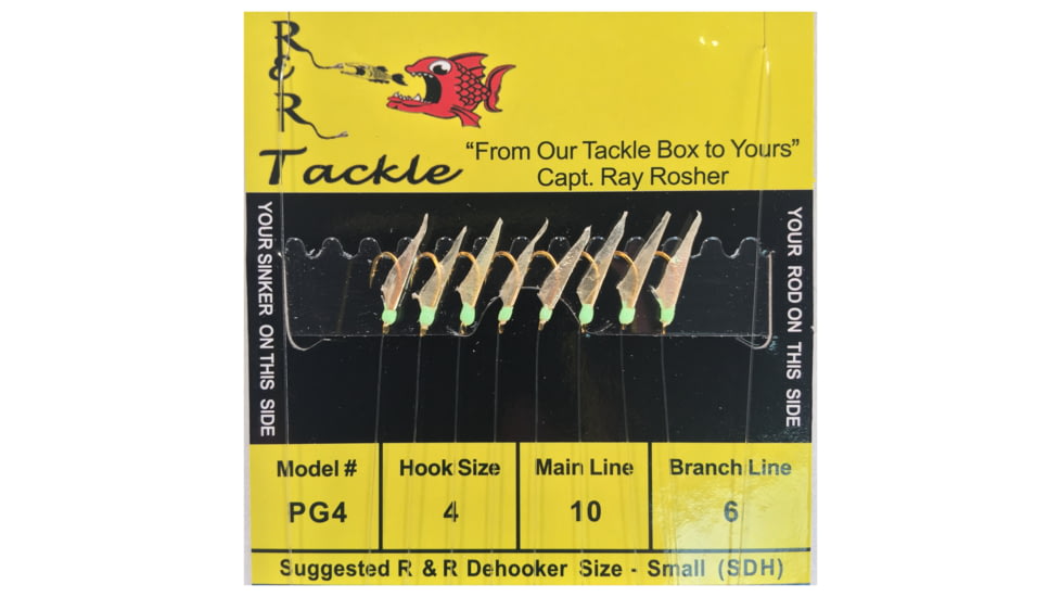 R&amp;R Tackle Sabiki Rig 8 Hooks, Size #4 Hook, 10lb, 6lb, Pilchard/Herring Green with Green Gl Head, 4, PG-4
