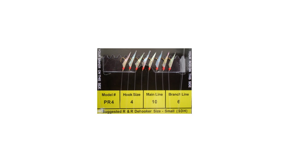 R&amp;R Tackle Sabiki Rig 8 Hooks, Size #4 Hook, 10lb, 6lb, Pilchard/Red Fish Skin with Red Head, 4, PR-4