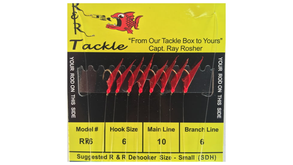 R&amp;R Tackle Sabiki Rig with Gold Hooks, 10lb, 5lb, Red Pilchard/Menhaden with Red Head, 6, 8 Pack, RR-6