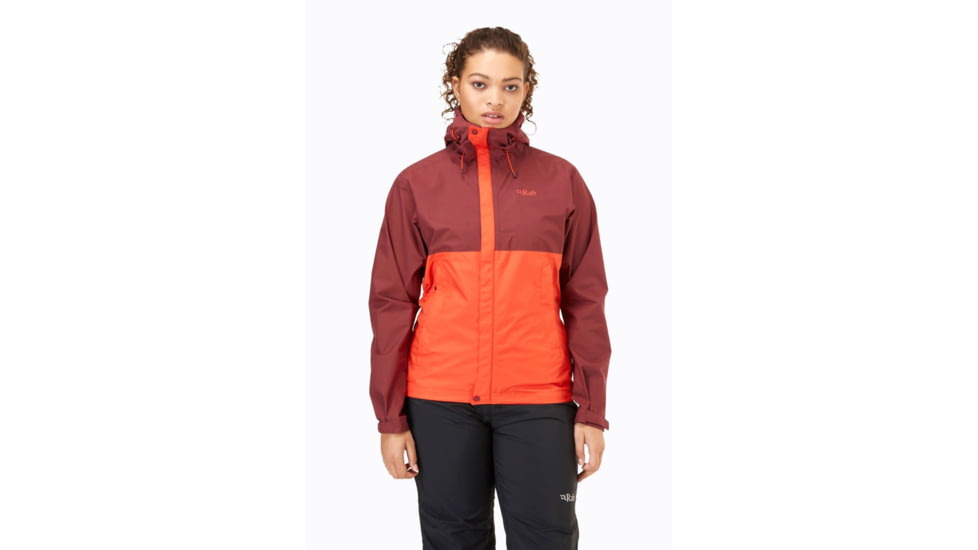 Rab Downpour Eco Jacket - Womens, Deep Heather/Red Grapefruit, 8, QWG-83-DER-08