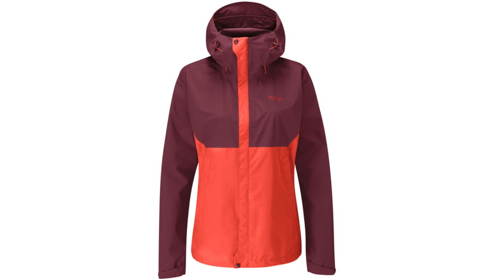 Rab Downpour Eco Jacket - Womens, Deep Heather/Red Grapefruit, 8, QWG-83-DER-08