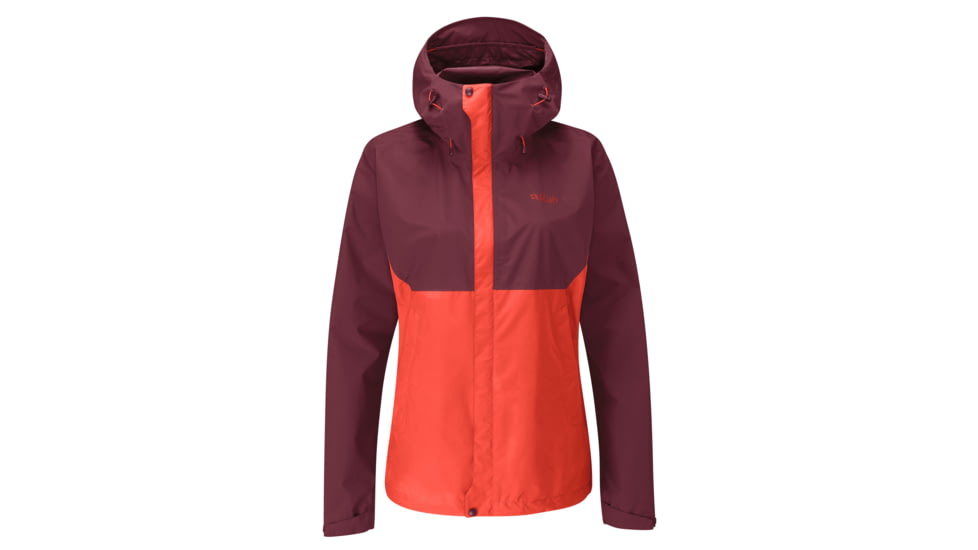 Rab Downpour Eco Jacket - Women's, Deep Heather/Red Grapefruit, Small, QWG-83-DER-10