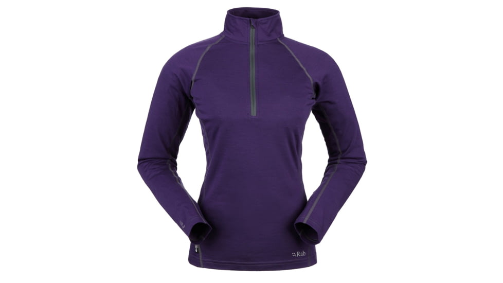 DEMO, Rab Womens MeCo 165 Long Sleeve Zip, Amethyst, 12, QBT-15-AM-12-DEMO