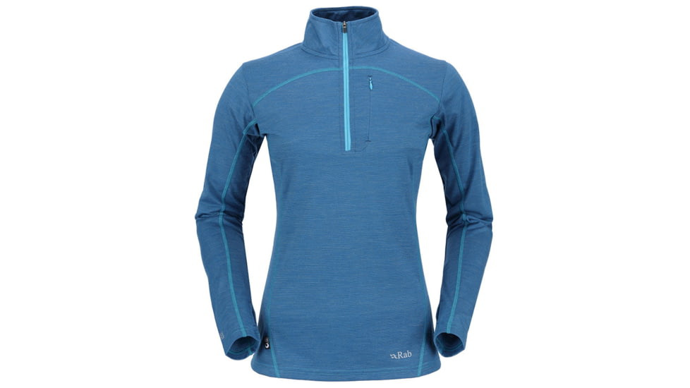 DEMO, Rab Womens MeCo 190 Long Sleeve Zip Tee, Blazon, 12, QBT-41-BZ-12-DEMO
