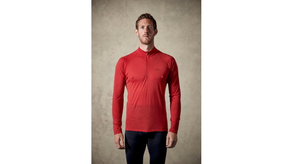 Rab Merino+ 120 Long Sleeve Zip - Mens, Cayenne, Extra Small, QBU-26-CY-XS