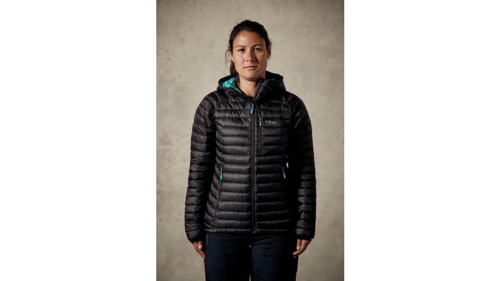 Rab Microlight Alpine Long Jacket - Women's, Black/ Seaglass, 18, QDA-79-BL-18
