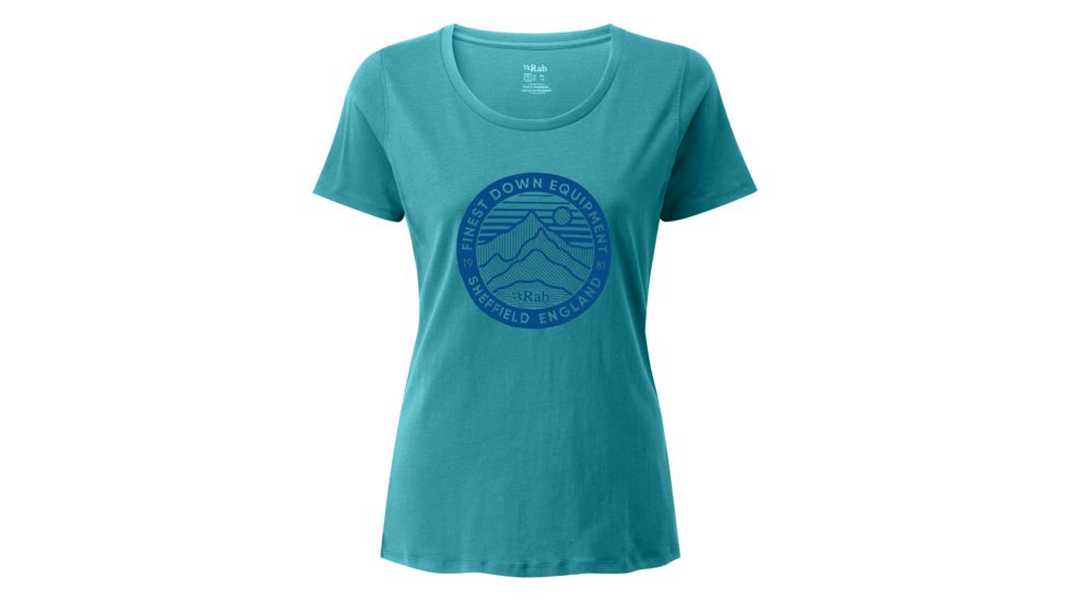 Rab Stance 3 Peaks Short Sleeve Tee - Womens, Serenity, 14, QCB-11-SE-14