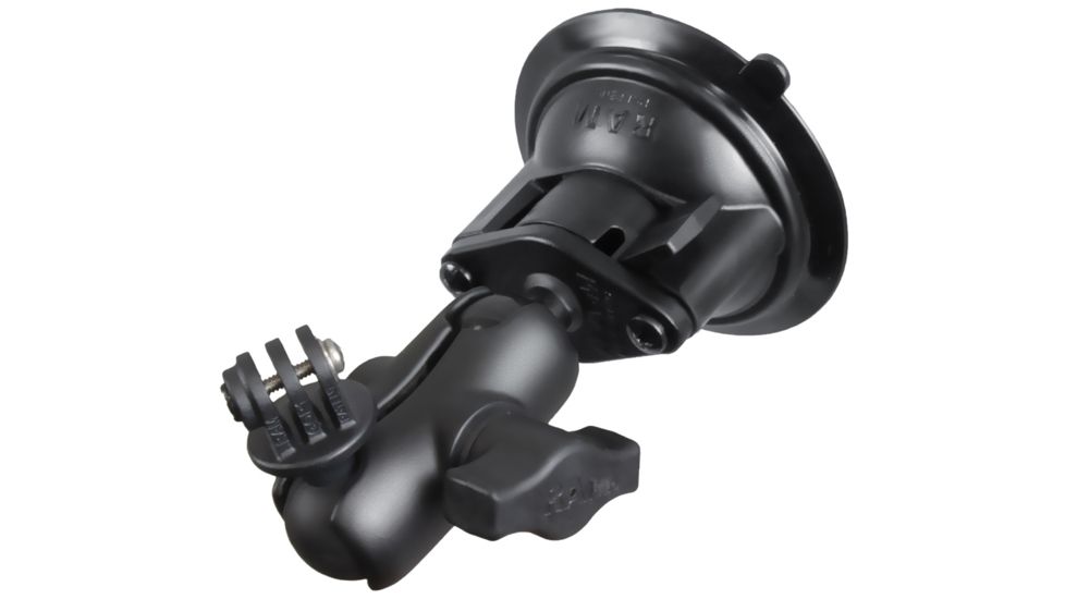RAM Mounts Twist Lock Suction Cup Mount, Short Double Socket Arm &amp; 1" Diameter Ball With Custom Gopro Hero Adapter RAM-B-166-A-GOP1U