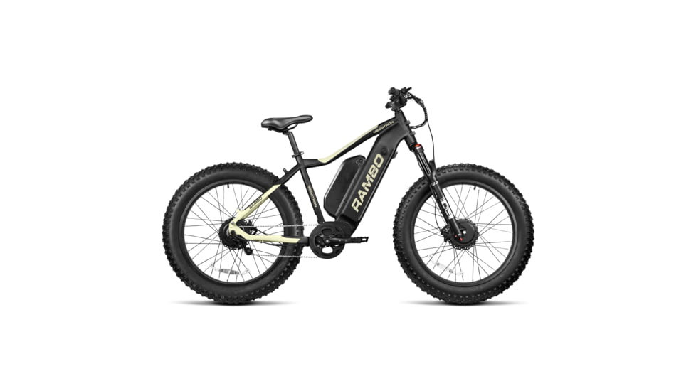 Rambo Bikes MEGATRON 2.0 1000W X2 Full Frame Electric Bike, Matte Black/FDE, 19.7 in, R1000X2M-FF-BFD