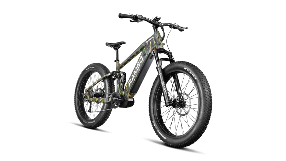 Rambo Bikes PURSUIT 2.0 750W Full Suspension Electric Bike, TT Viper Woodland, 19 in, R750P-FS-VWC
