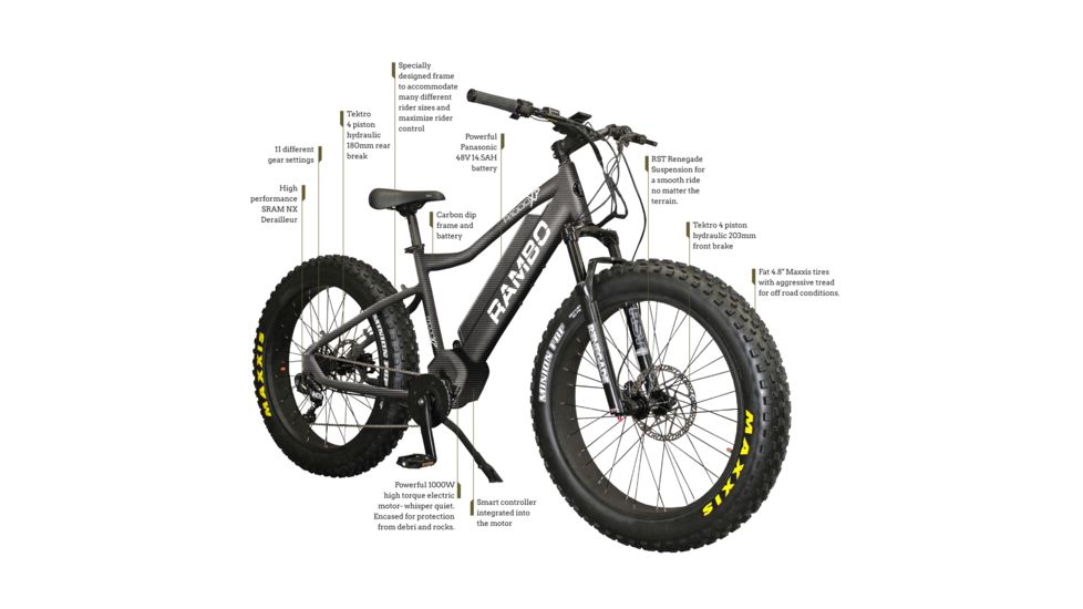 Rambo Bikes R1000XPS Electric Hunting Bike, Carbon, Stand over height 28in, 1000 XPSP 00816153014180