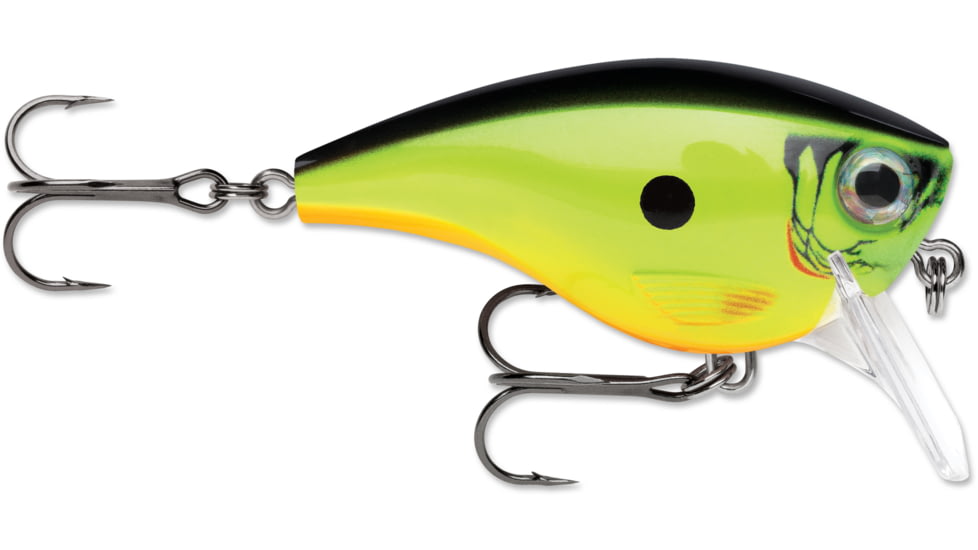 Rapala BX Big Brat Crankbait, Hard Flash, Square Bill 2.75in, 3/4 oz, 6ft, 3 Hooks, Chartreuse Shad, BXBB06CSD
