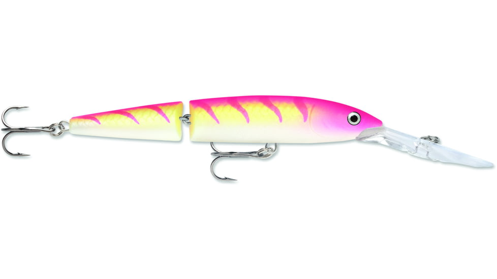 Rapala Jointed Deep Husky Jerk, Suspending, Pink Tiger UV, 4 3/4in, 1/2oz, JDHJ12PTU