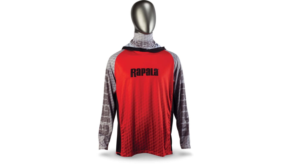 Rapala Performance Hood with Neck Gaiter, Red Grey Black, Large, RPHNG20L