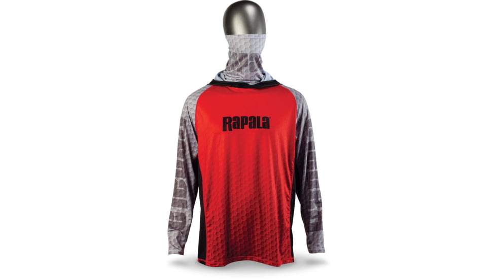 Rapala Performance Hood with Neck Gaiter, Red Grey Black, Large, RPHNG20L